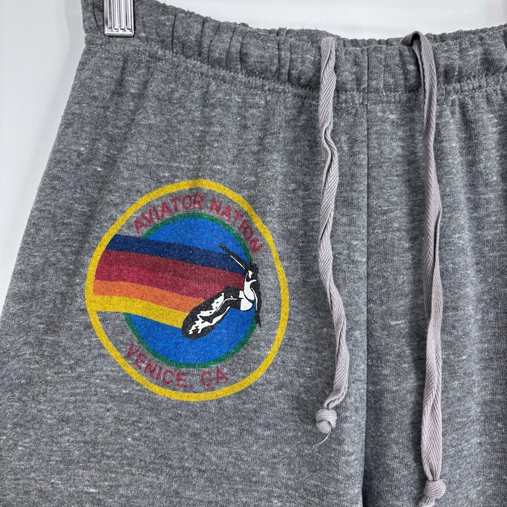 Aviator Nation Rainbow Logo Sweatpants Womens S Gray Joggers Lounge Drawstring